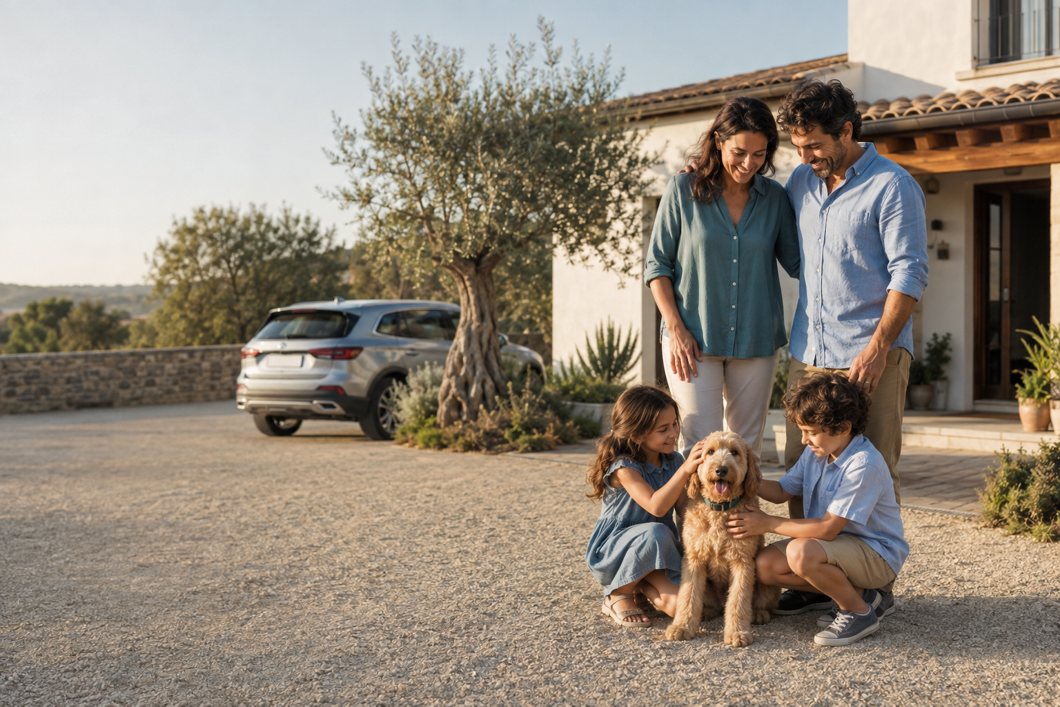 Familia protegida durante sus vacaciones